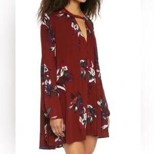 Free People Small Electric Burgundy Orchid Tree Swing Tunic Dress